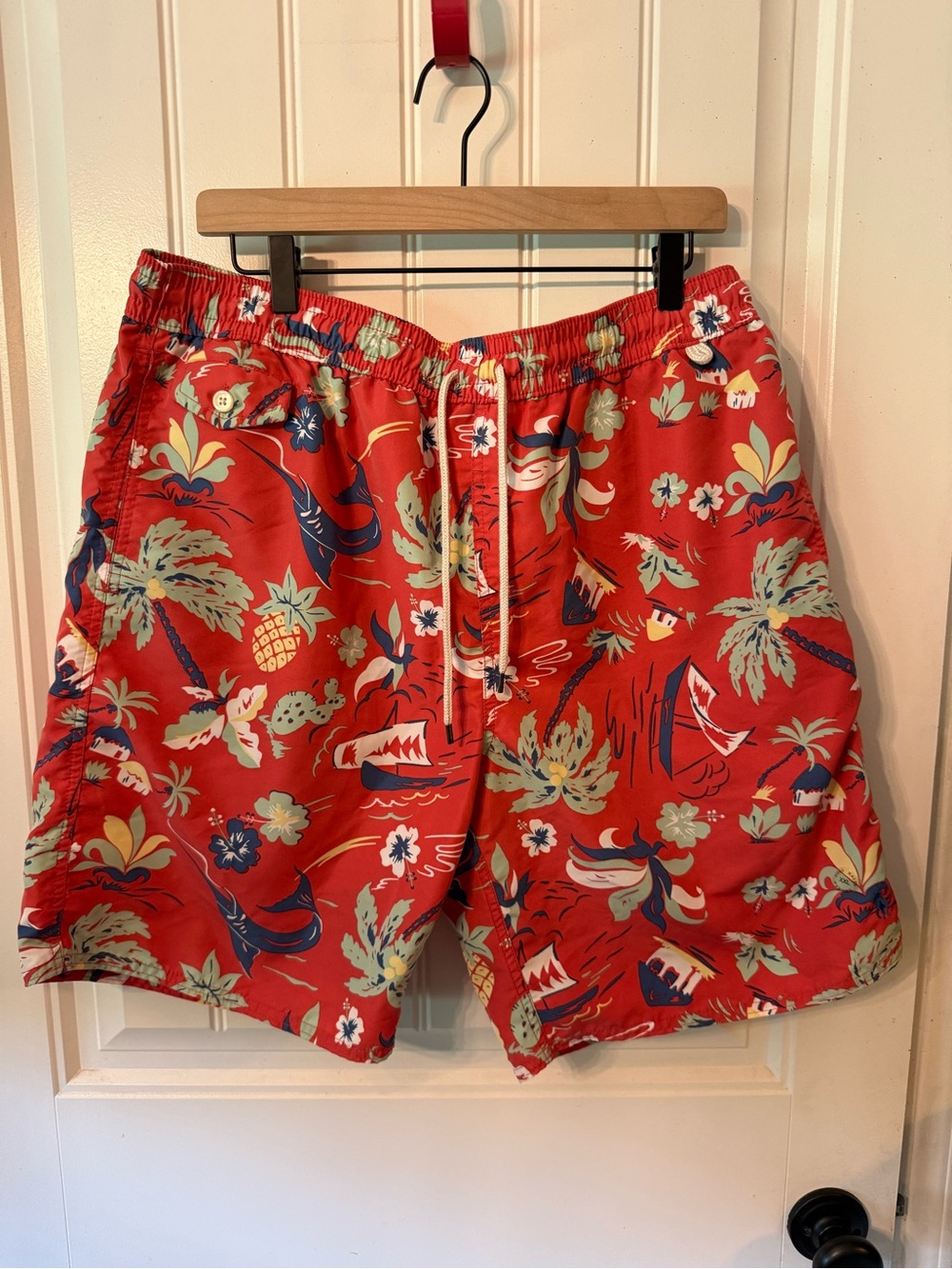 Polo by Ralph Lauren Red Tropical Print Swim Trunks